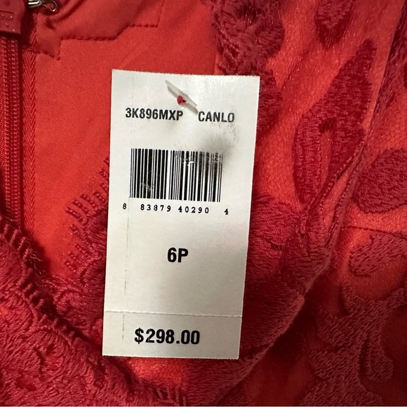 Tadashi Shoji Floral Embroidered Lace Scalloped V-Neck Dress Sz 6 Petite Red - Picture 8 of 9